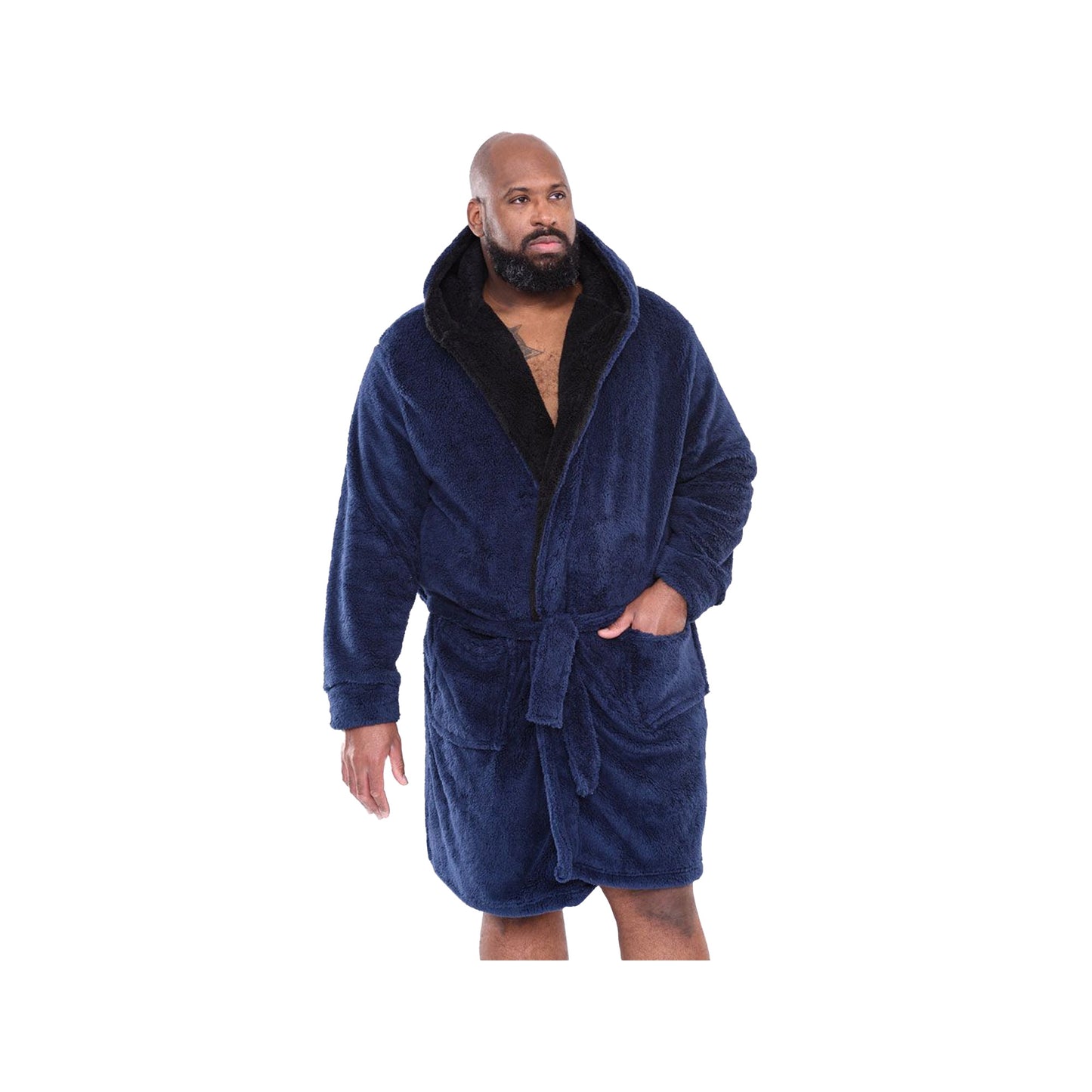 Navy - Side - Duke Mens D555 Newquay Hooded Kingsize Dressing Gown