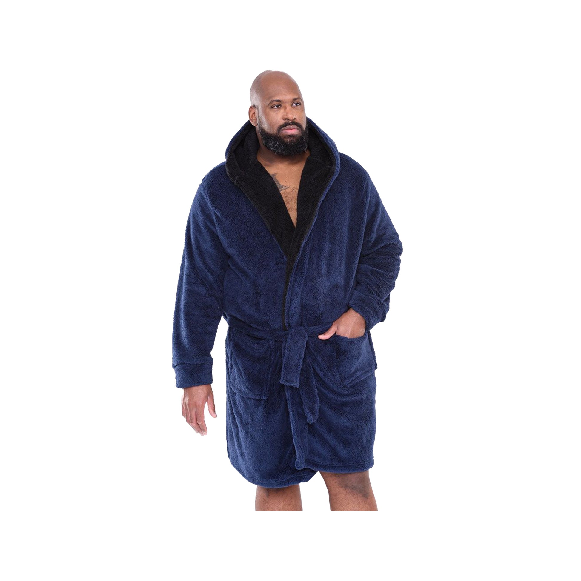 Navy - Side - Duke Mens D555 Newquay Hooded Kingsize Dressing Gown