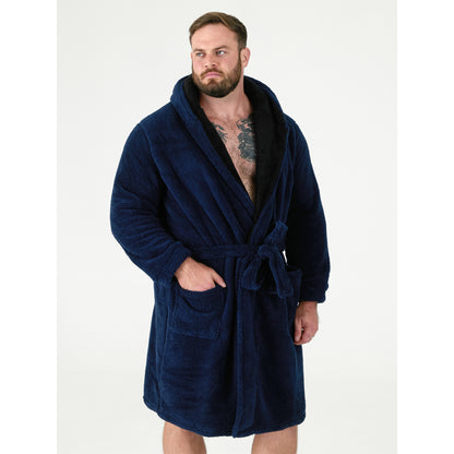 Navy - Side - Duke Mens D555 Newquay Hooded Kingsize Dressing Gown