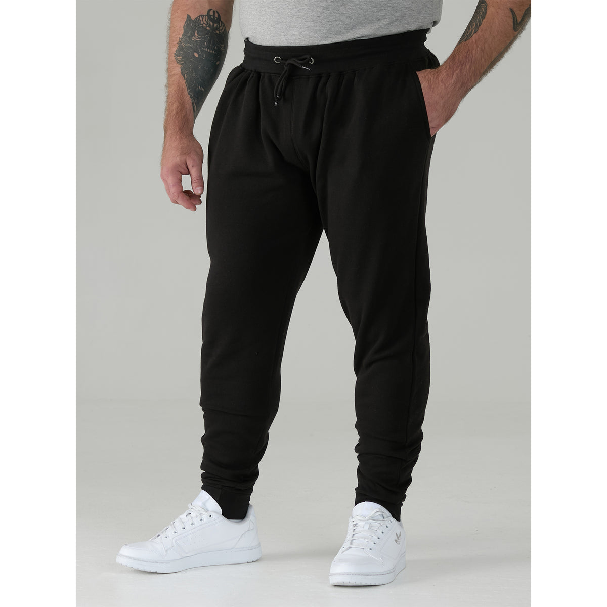 Black - Side - Duke Mens D555 Brandon Cuffed Kingsize Jogging Bottoms