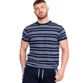 Navy-White - Side - D555 Mens Piccadilly Yarn Dyed Stripe Jacquard Kingsize T-Shirt