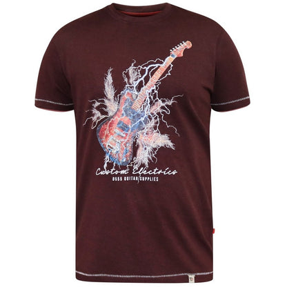 Burgundy - Front - Duke Mens D555 Redbourn Lightning Guitar Kingsize T-Shirt