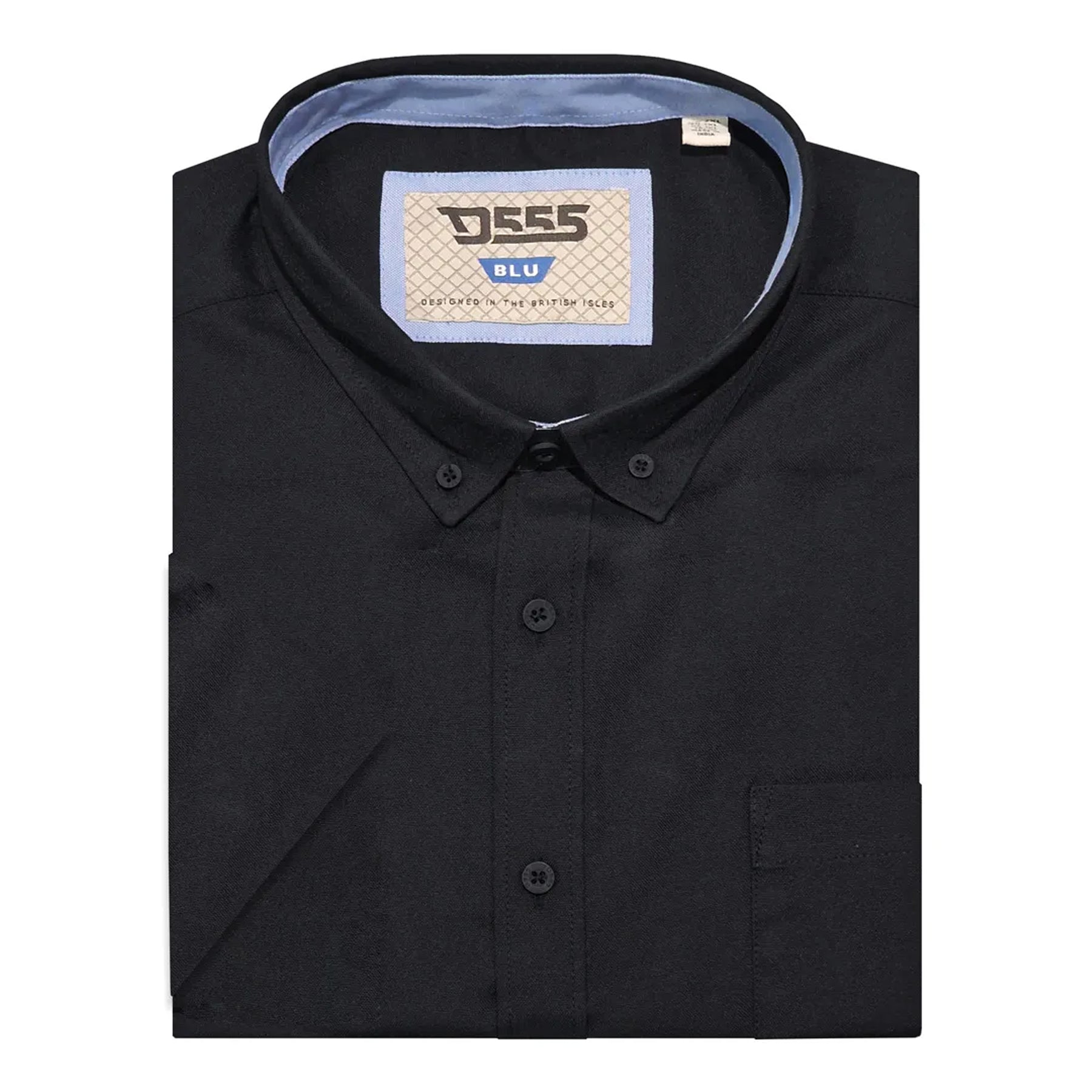Black - Side - Duke Mens D555 James Oxford Kingsize Short-Sleeved Shirt