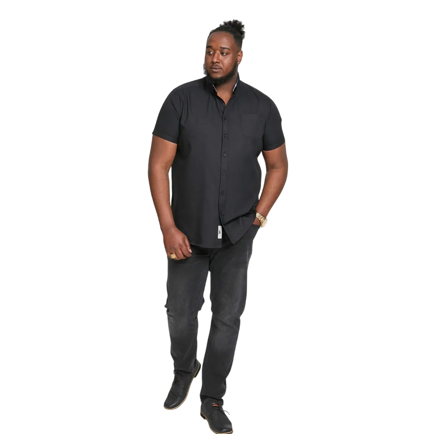 Black - Pack Shot - Duke Mens D555 James Oxford Kingsize Short-Sleeved Shirt