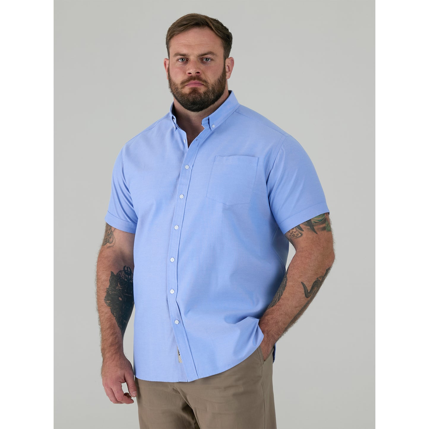Sky Blue - Lifestyle - Duke Mens D555 James Oxford Kingsize Short-Sleeved Shirt