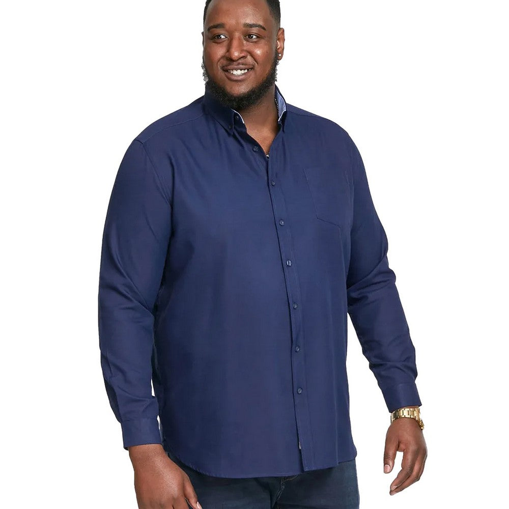 Navy - Side - Duke Mens D555 Richard Oxford Kingsize Long-Sleeved Shirt