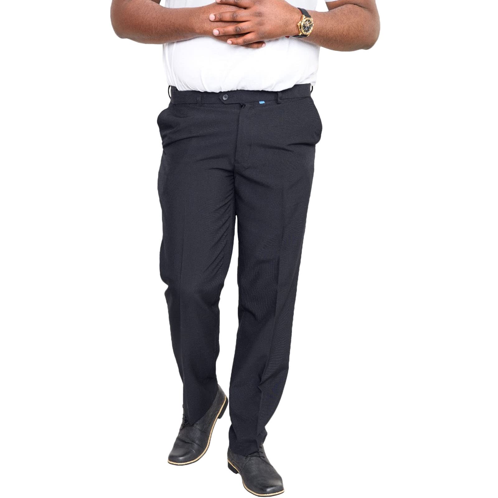 Navy - Side - Duke Mens D555 Max Adjustable Waist Kingsize Trousers