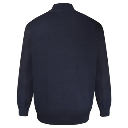 Navy - Back - Duke Mens D555 Giuseppe 2 Knitted Quarter Zip Kingsize Sweatshirt