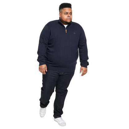 Navy - Side - Duke Mens D555 Giuseppe 2 Knitted Quarter Zip Kingsize Sweatshirt