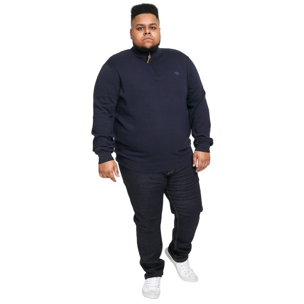 Navy - Lifestyle - Duke Mens D555 Giuseppe 2 Knitted Quarter Zip Kingsize Sweatshirt