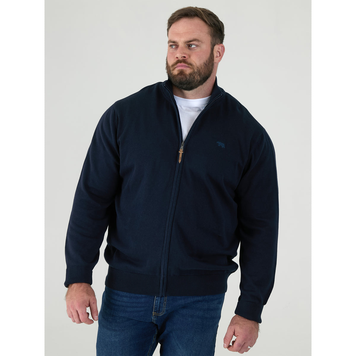 Navy - Side - Duke Mens D555 Franco 2 Knitted Full Zip Kingsize Sweatshirt