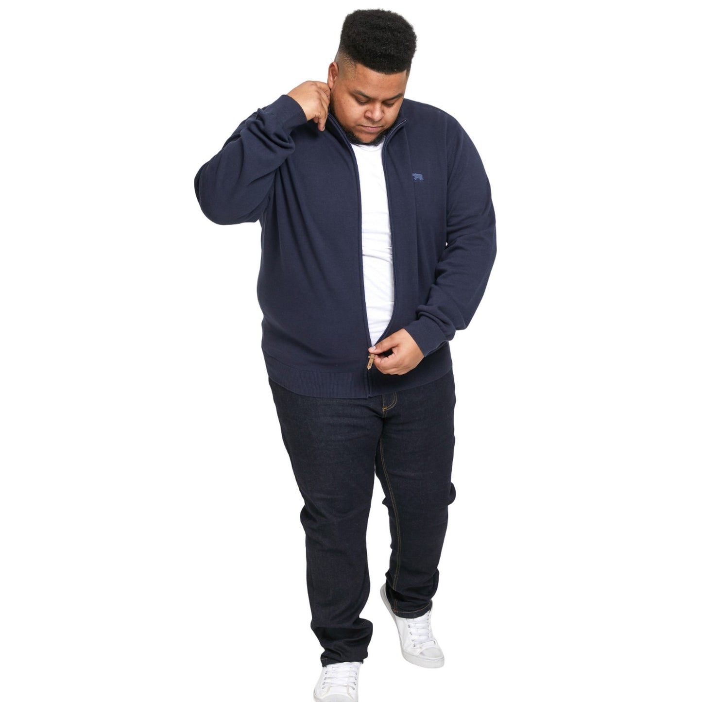 Navy - Side - Duke Mens D555 Franco 2 Knitted Full Zip Kingsize Sweatshirt