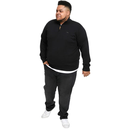Black - Side - Duke Mens D555 Giuseppe 1 Knitted Quarter Zip Kingsize Sweatshirt