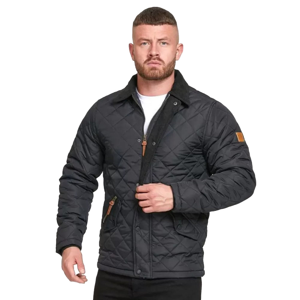 Black - Side - Duke Mens D555 Matias Corduroy Collar Padded Jacket