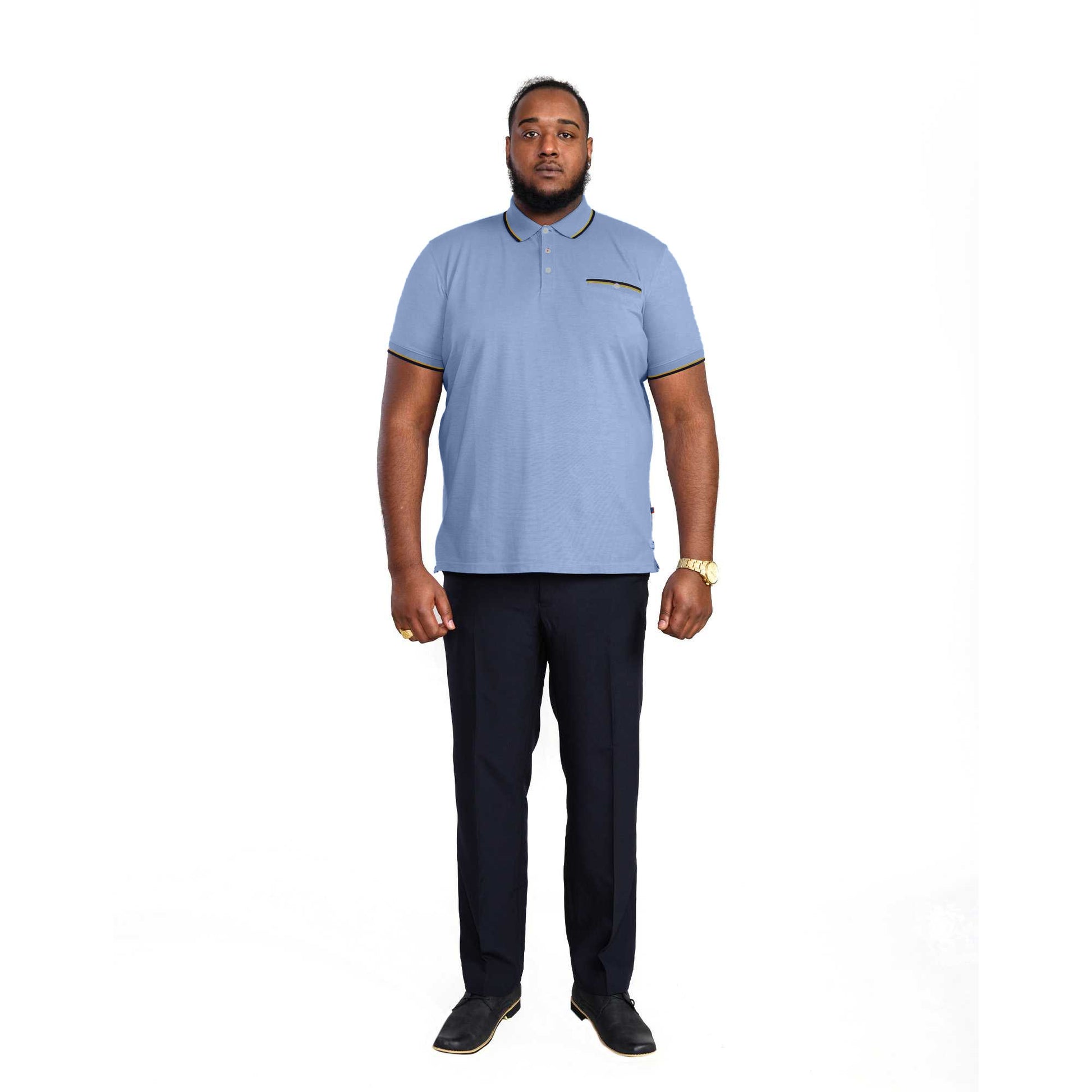 Blue - Side - Duke Mens D555 Talbot Pique Jacquard Kingsize Polo Shirt