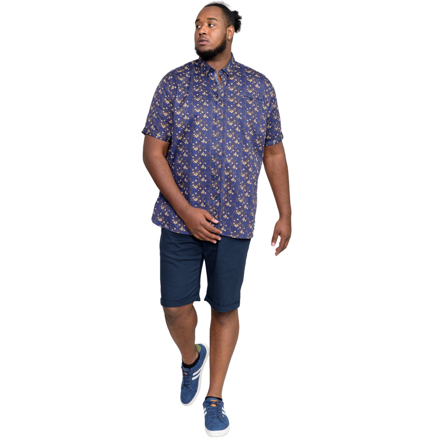 Navy - Side - Duke Mens D555 Kingston Floral Short-Sleeved Shirt