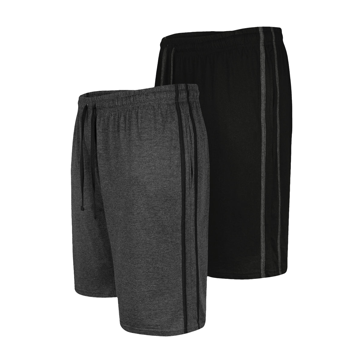 Black-Charcoal - Back - Duke Mens D555 Rayan Jersey Side Stripe Kingsize Shorts (Pack of 2)