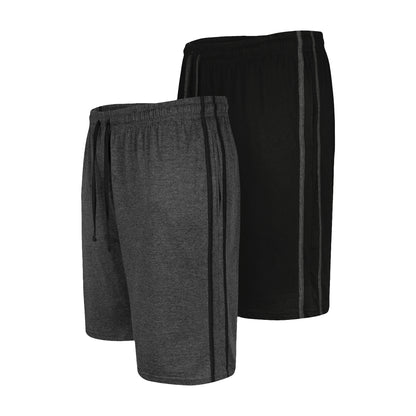 Black-Charcoal - Back - Duke Mens D555 Rayan Jersey Side Stripe Kingsize Shorts (Pack of 2)
