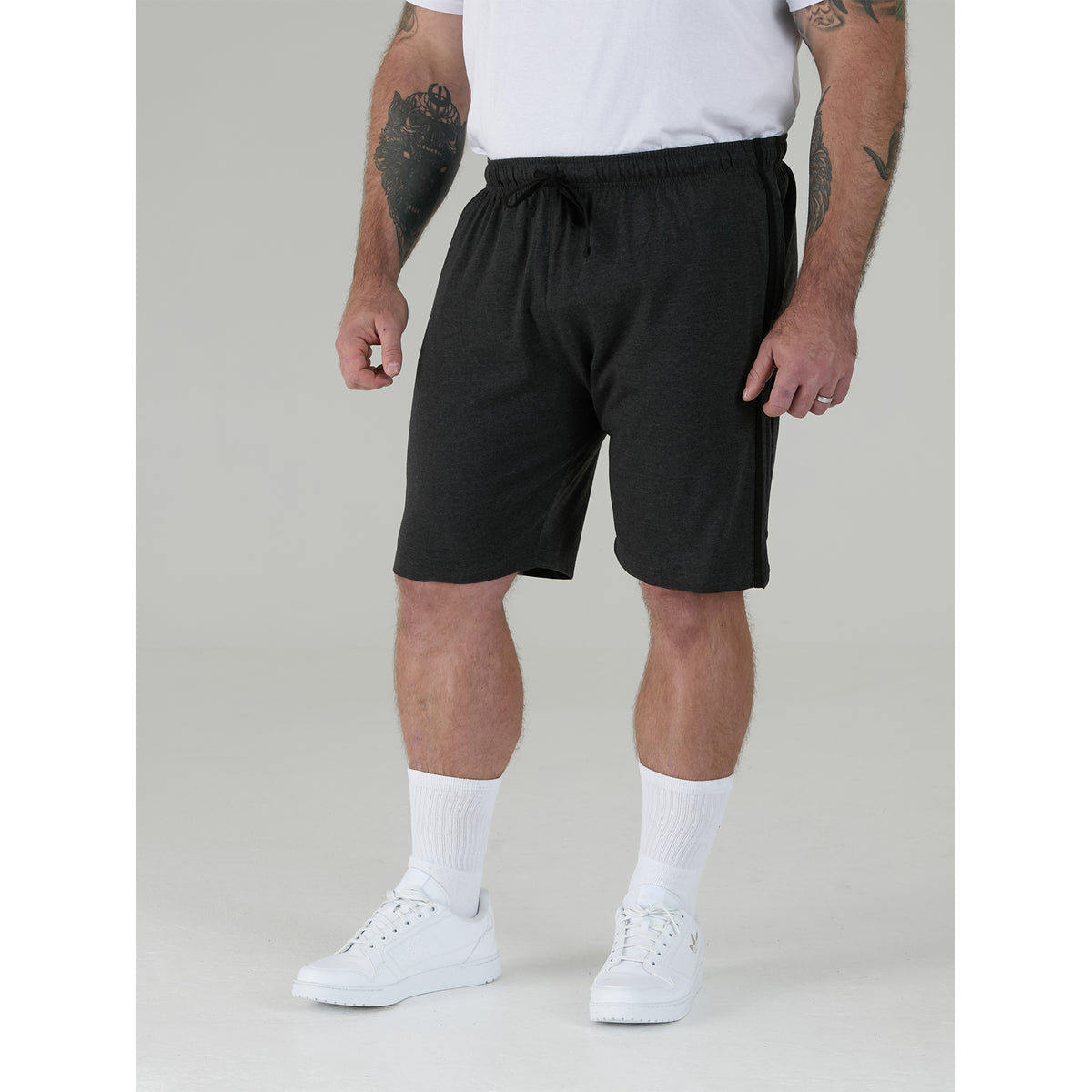 Black-Charcoal - Pack Shot - Duke Mens D555 Rayan Jersey Side Stripe Kingsize Shorts (Pack of 2)