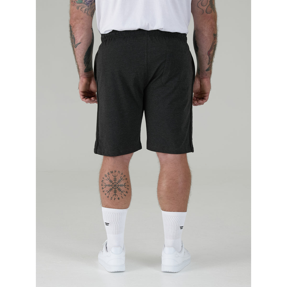 Black-Charcoal - Close up - Duke Mens D555 Rayan Jersey Side Stripe Kingsize Shorts (Pack of 2)