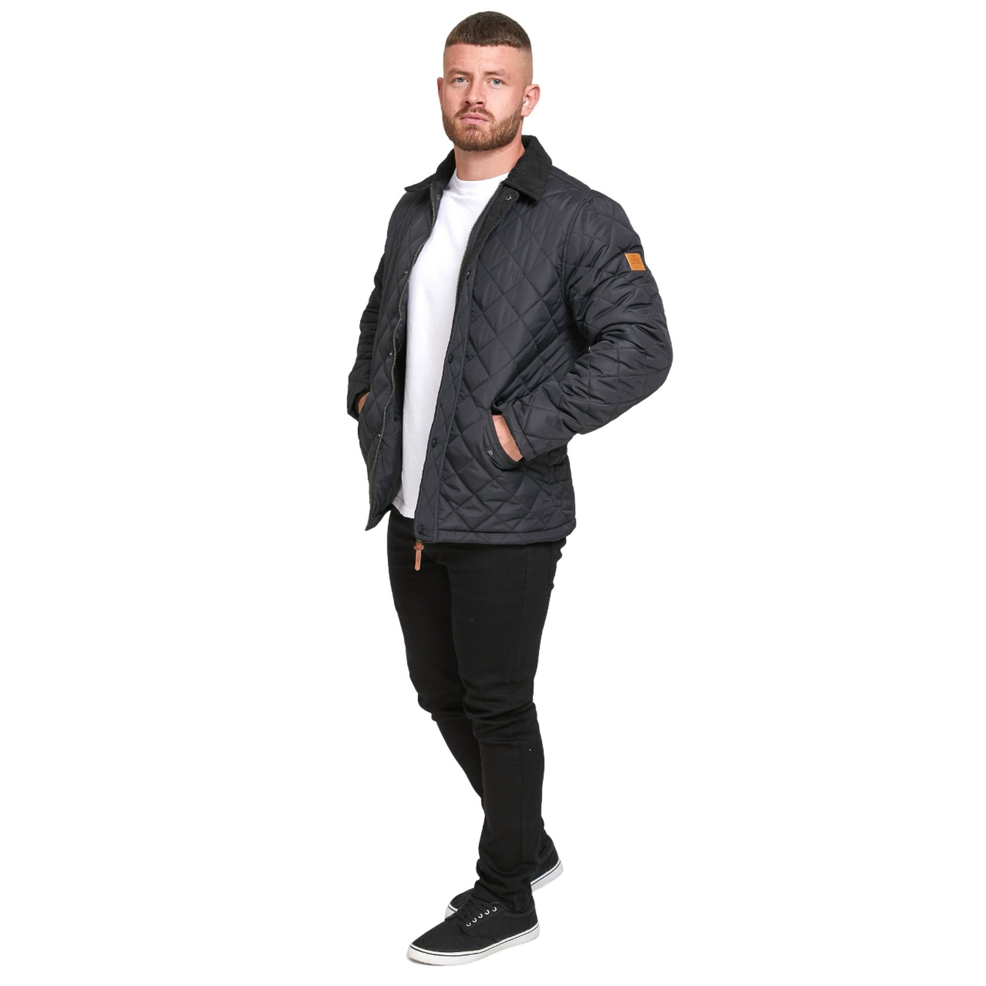 Black - Side - Duke Mens Matias D555 Quilted Corduroy Kingsize Jacket