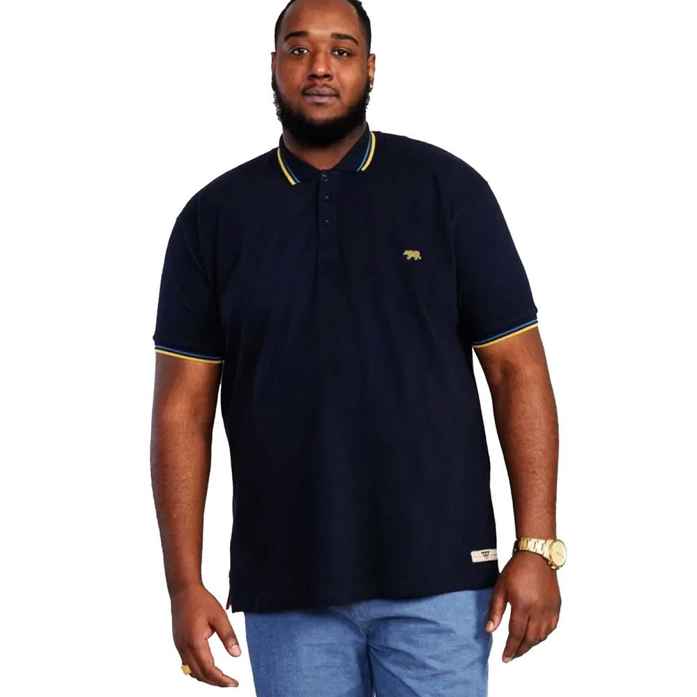 Dark Navy - Side - Duke Mens D555 Hamford 1 Tipped Pique Ribbed Collar Kingsize Polo Shirt