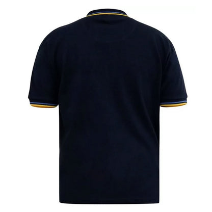 Dark Navy - Back - Duke Mens D555 Hamford 1 Tipped Pique Ribbed Collar Kingsize Polo Shirt