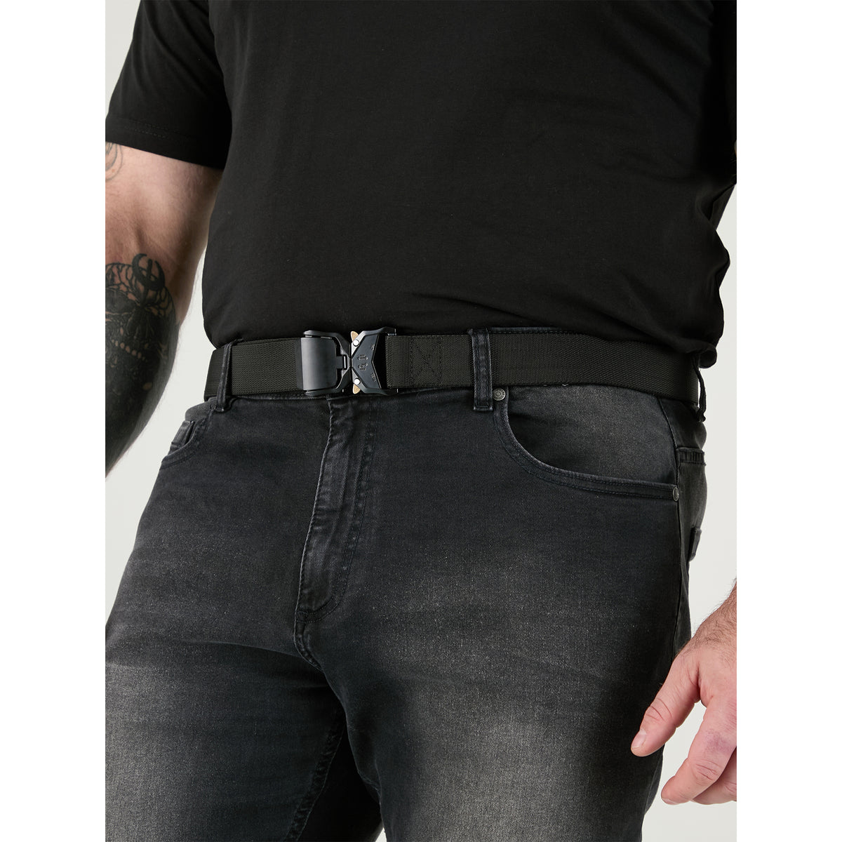 Black - Side - Duke D555 Dale Webbed Tactical Stretch Belt