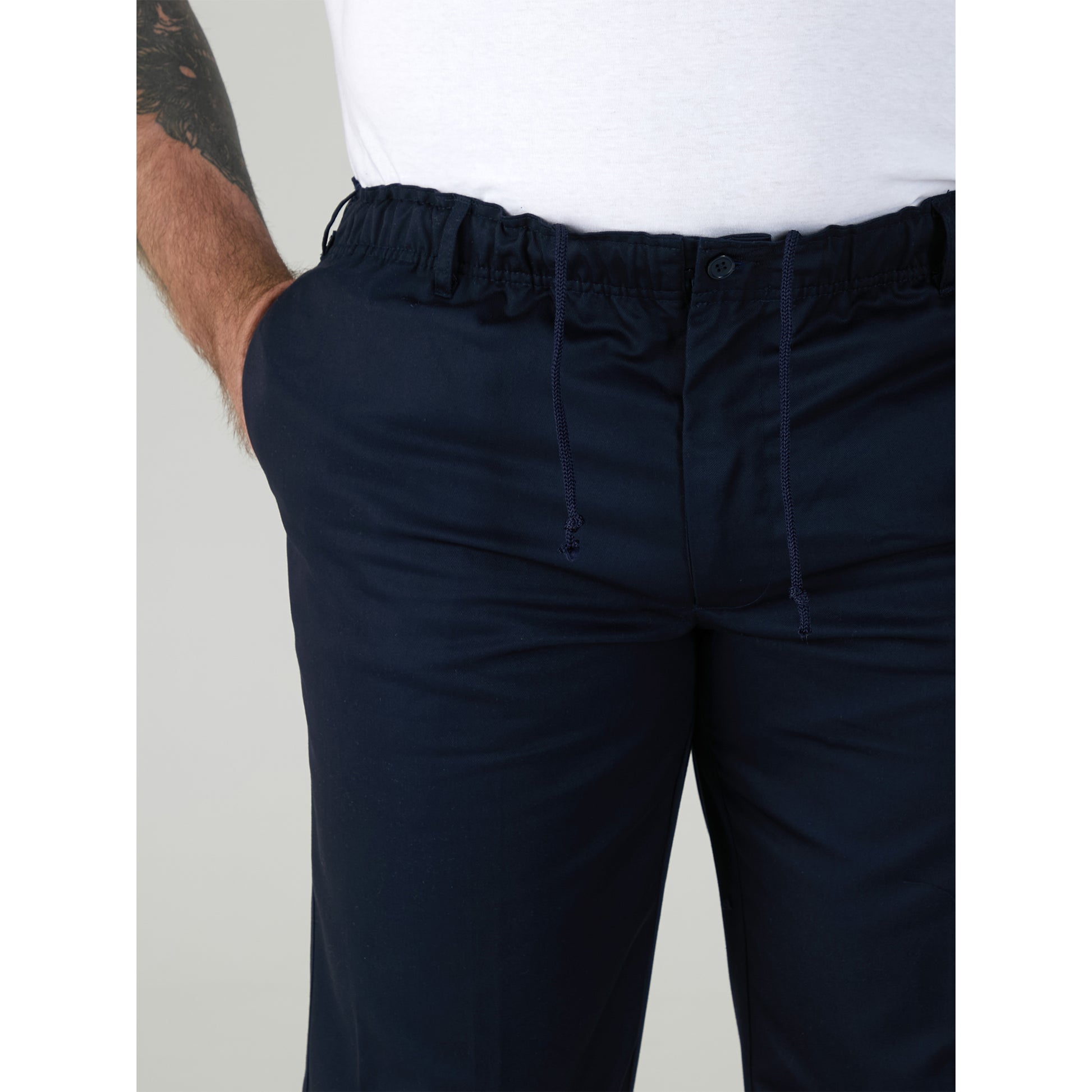 Navy - Close up - Duke Mens D555 Basilio Elasticated Waist Trousers