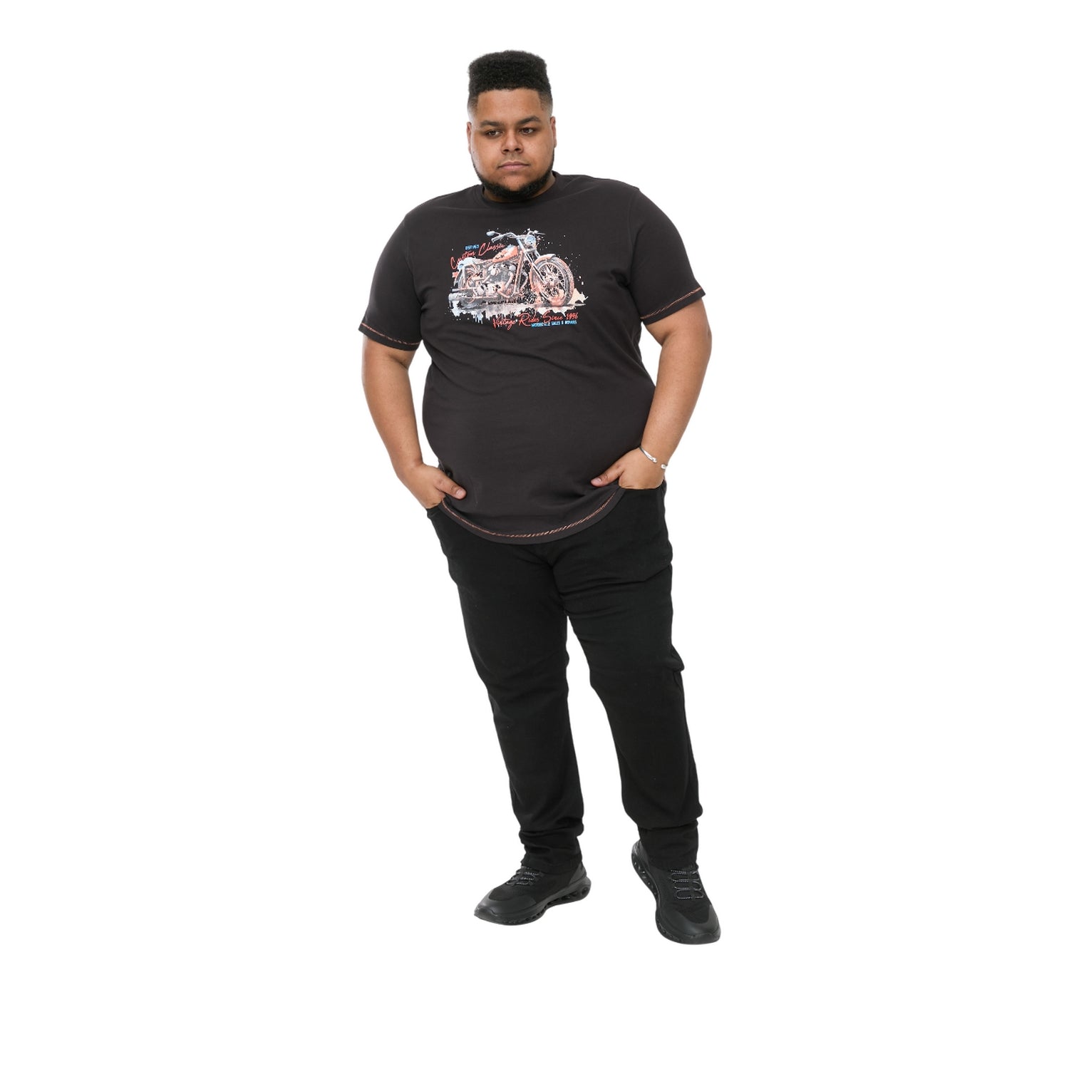 Washed Black - Pack Shot - Duke Mens D555 Lorne Motorbike Crew Neck Kingsize T-Shirt