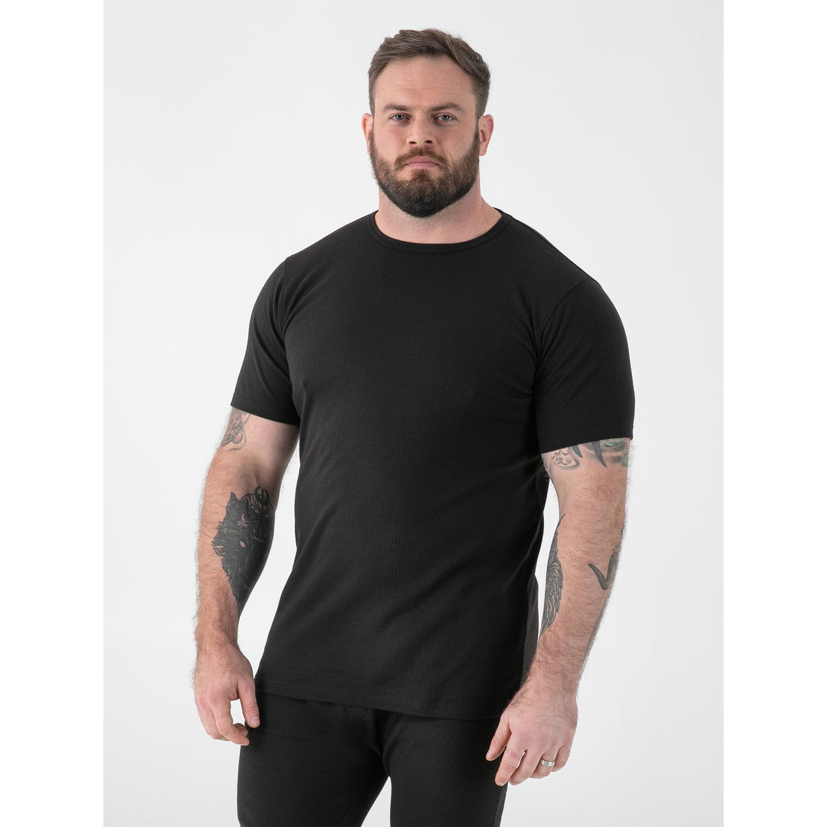 Black - Pack Shot - Duke Mens D555 Motherwell Thermal Kingsize Short-Sleeved T-Shirt