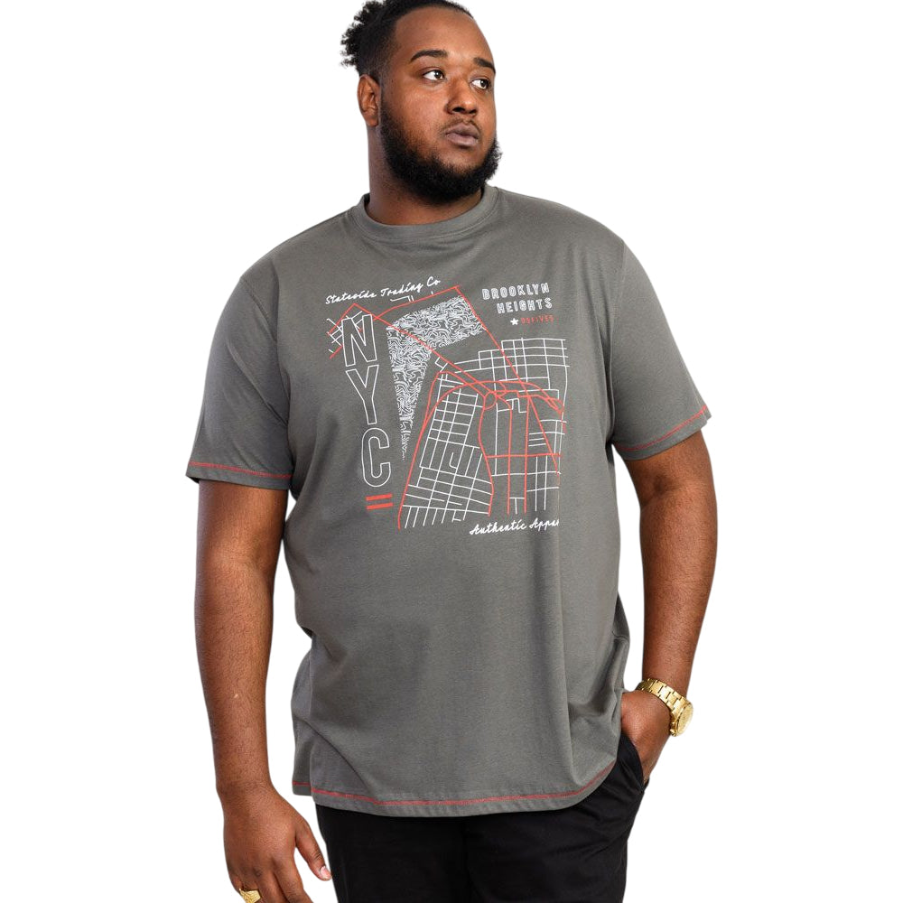 Khaki - Side - Duke Mens D555 Cobbler Nyc Printed Birdseye Kingsize T-Shirt