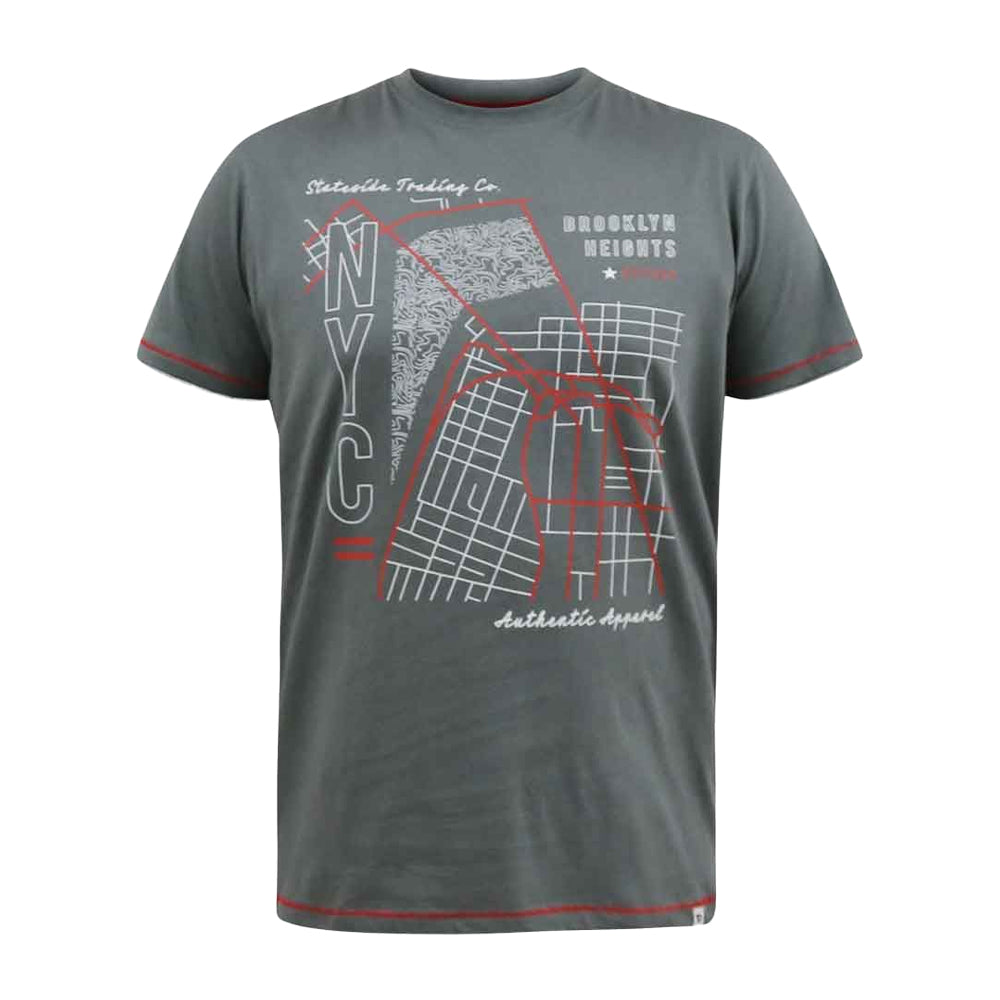 Khaki - Front - Duke Mens D555 Cobbler Nyc Printed Birdseye Kingsize T-Shirt