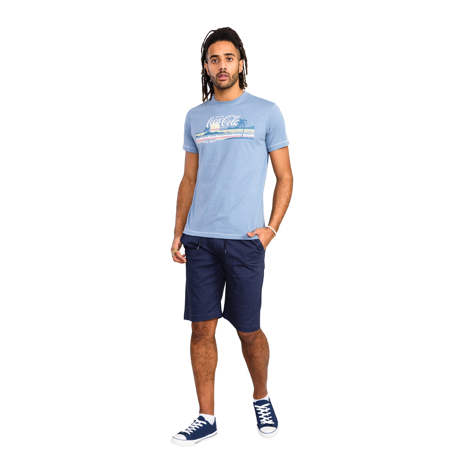 Denim Marl - Side - Duke Mens D555 Norfolk Beach Scene Coca Cola T-Shirt