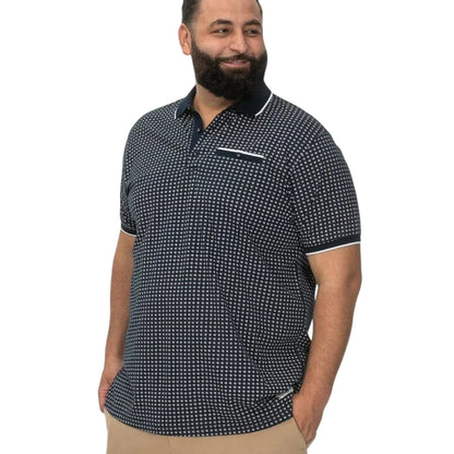 Navy - Back - Duke Mens D555 Coventry All-Over Print Kingsize Polo Shirt