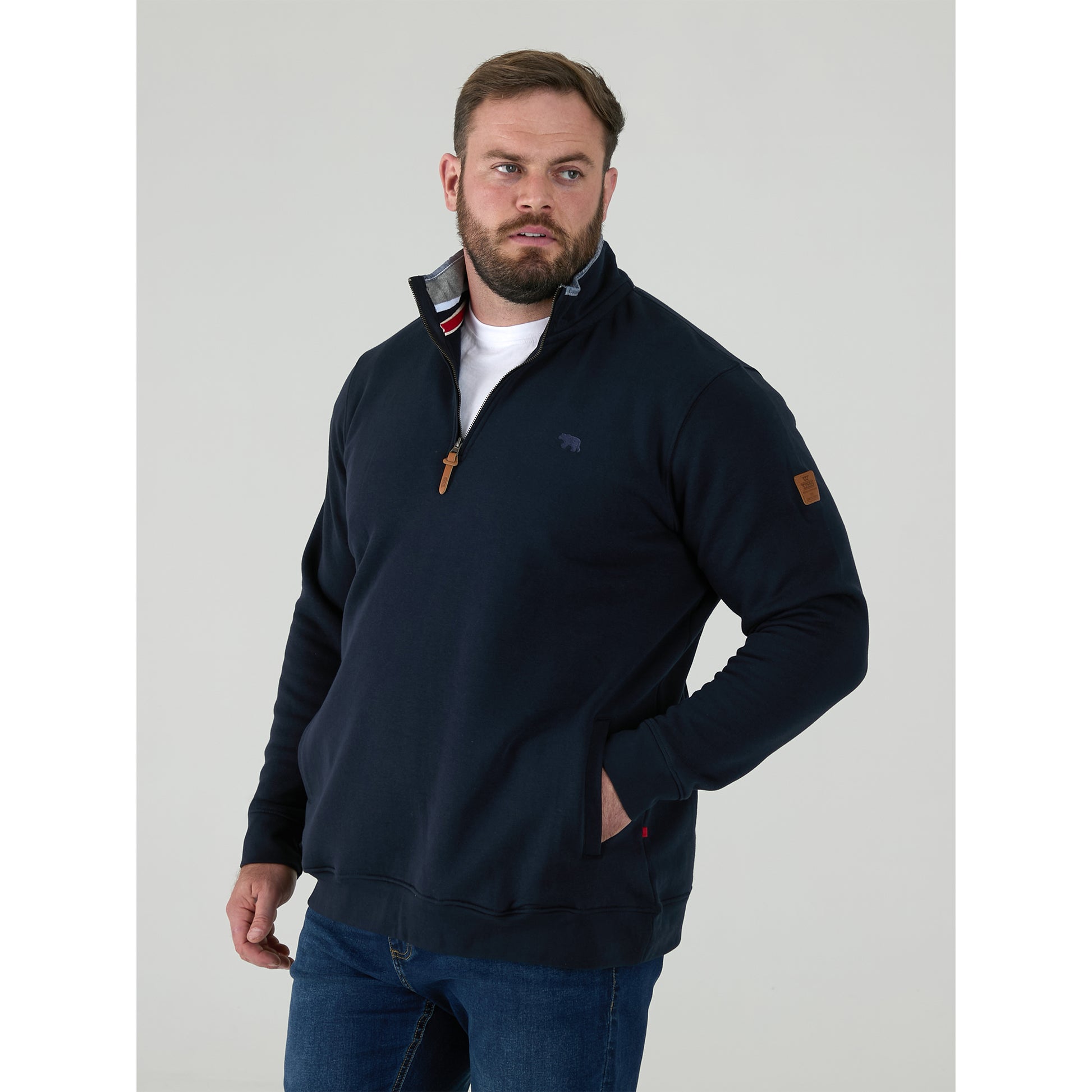 Navy - Side - Duke Mens D555 Russel Embroidered Logo Fleece Kingsize Sweatshirt
