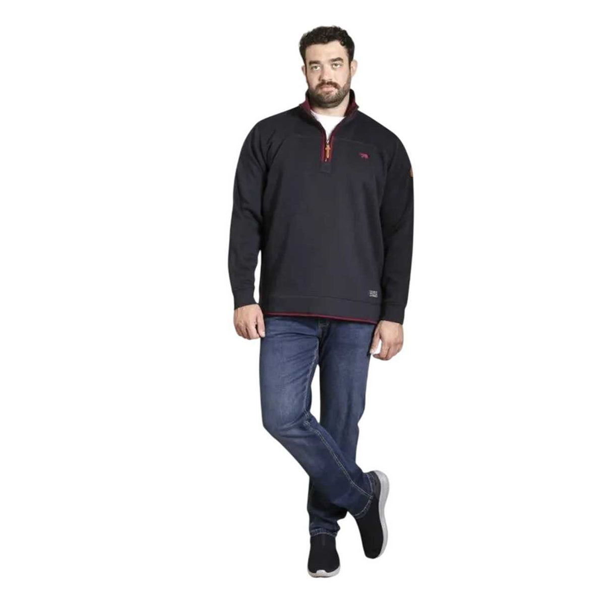 Navy - Close up - Duke Mens D555 Leicester Quarter Zip Kingsize Fleece Top