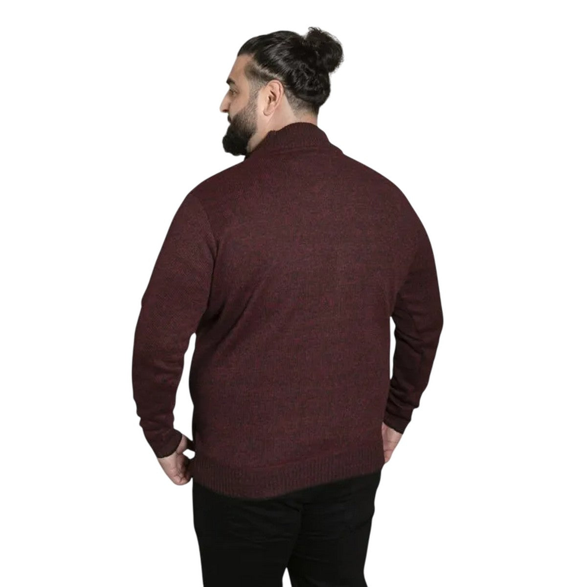 Burgundy Marl - Back - Duke Mens D555 Cramlington Knitted Quarter Zip Kingsize Sweatshirt
