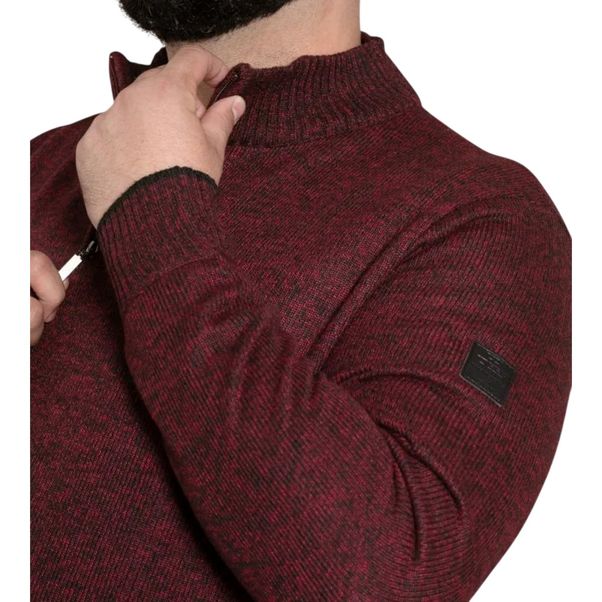 Burgundy Marl - Side - Duke Mens D555 Cramlington Knitted Quarter Zip Kingsize Sweatshirt