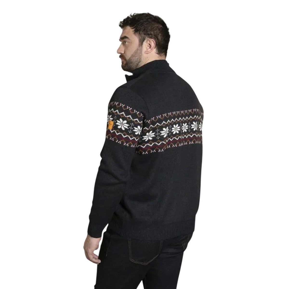 Navy Marl - Back - Duke Mens D555 Edinson Fair Isle Quarter Zip Kingsize Sweatshirt