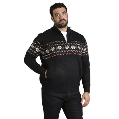 Navy Marl - Lifestyle - Duke Mens D555 Edinson Fair Isle Quarter Zip Kingsize Sweatshirt