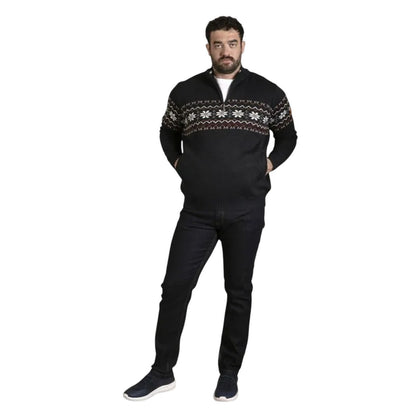 Navy Marl - Pack Shot - Duke Mens D555 Edinson Fair Isle Quarter Zip Kingsize Sweatshirt