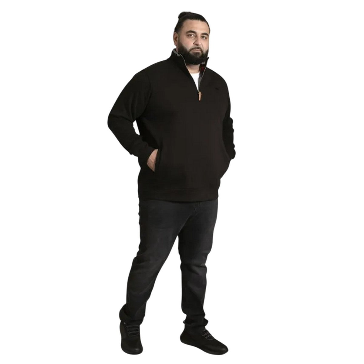 Black - Pack Shot - Duke Mens D555 Russel Quarter Zip Kingsize Fleece Top