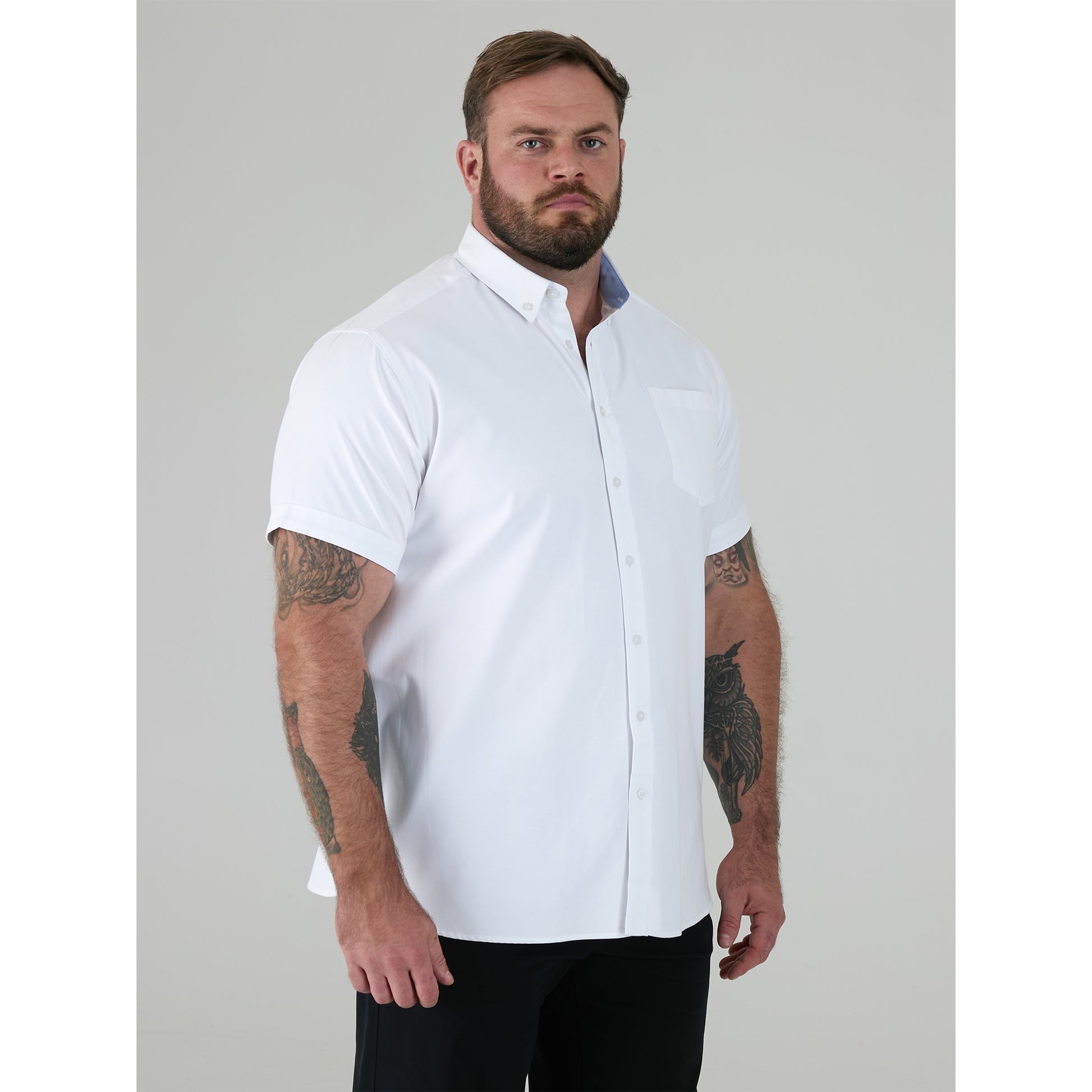 White - Side - Duke Mens James D555 Tall Short-Sleeved Shirt