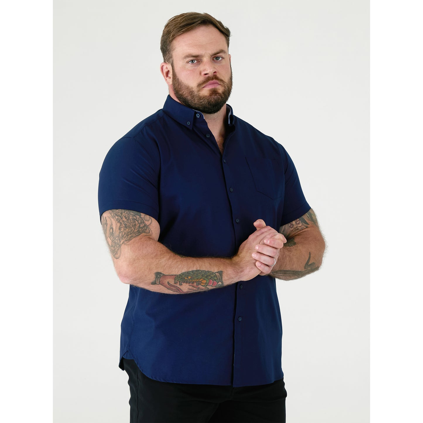 Navy - Side - Duke Mens James D555 Oxford Kingsize Tall Shirt