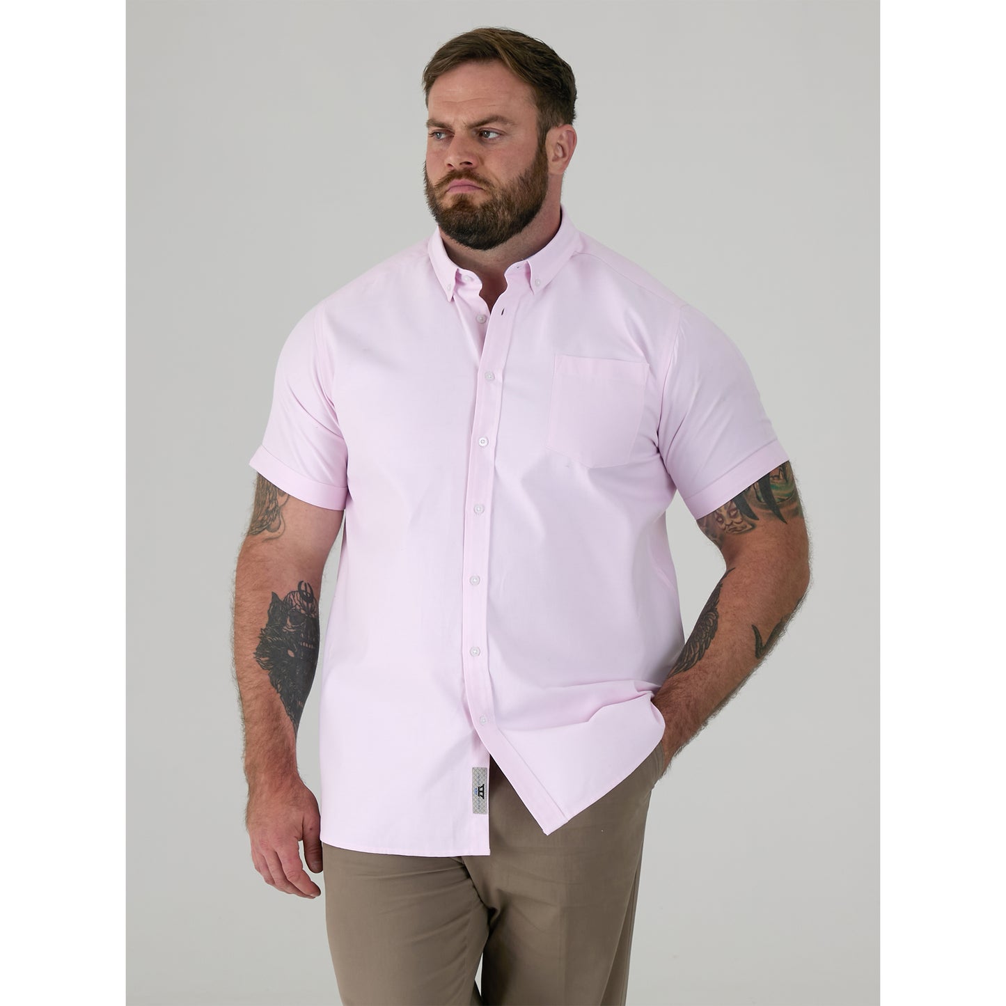 Pink - Side - Duke Mens James D555 Oxford Kingsize Tall Shirt