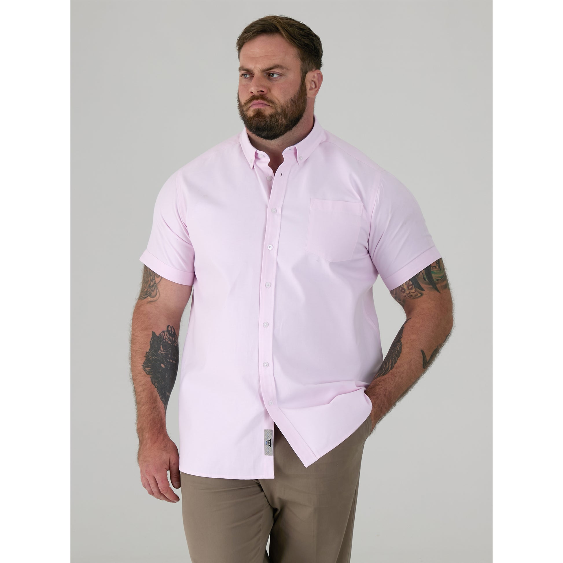 Pink - Side - Duke Mens James D555 Oxford Kingsize Tall Shirt