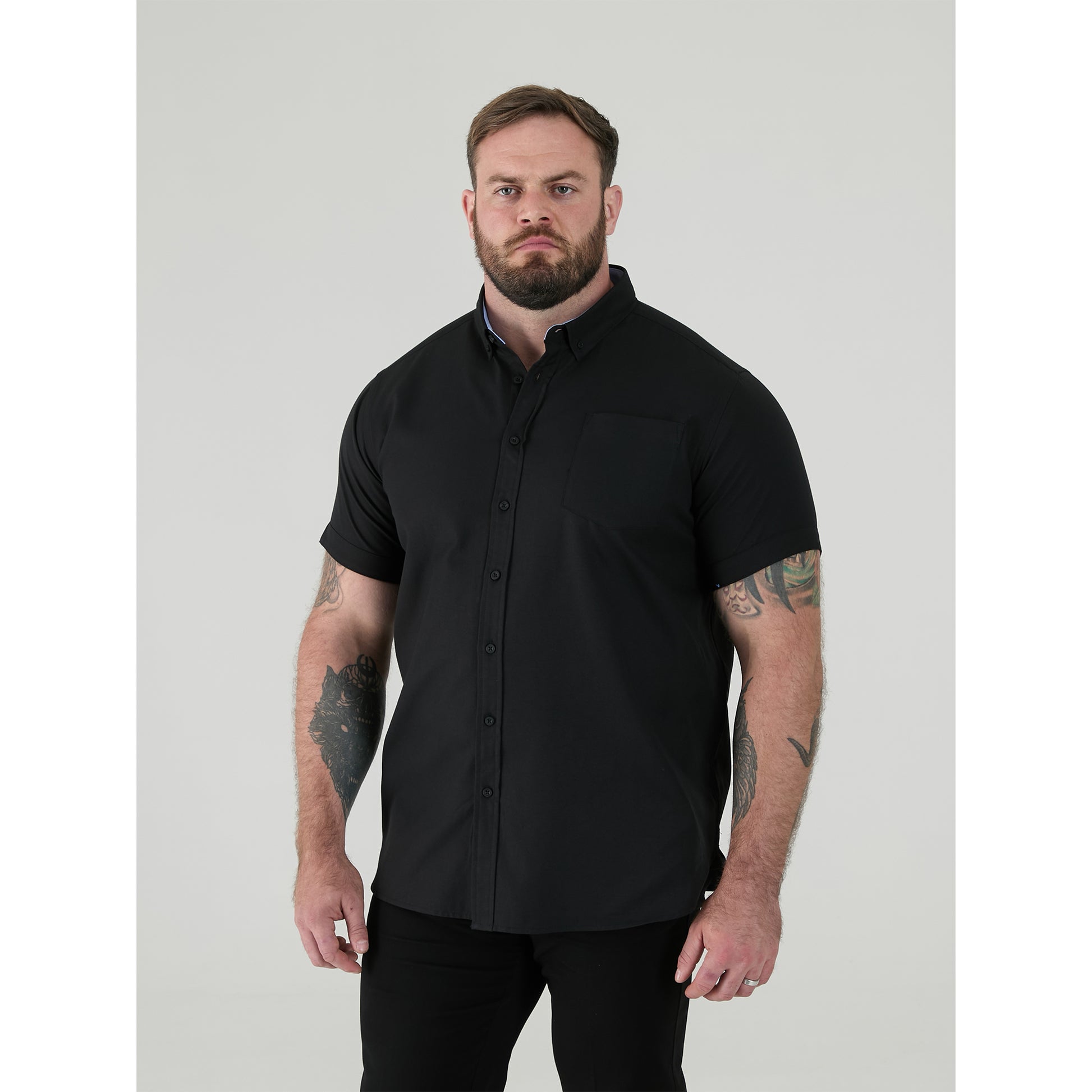 Black - Side - Duke Mens James D555 Oxford Kingsize Tall Shirt