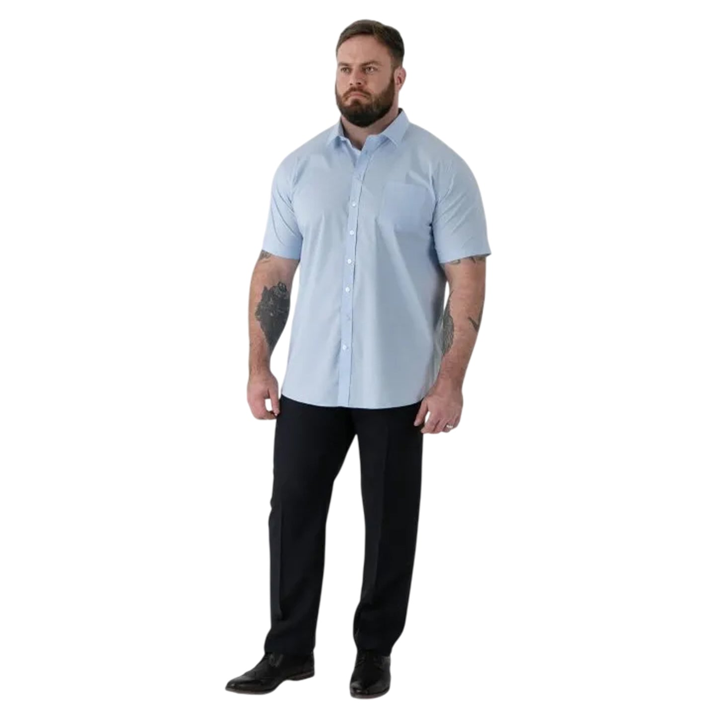Sky Blue - Side - Duke Mens D555 Lucas Stretch Kingsize Short-Sleeved Shirt