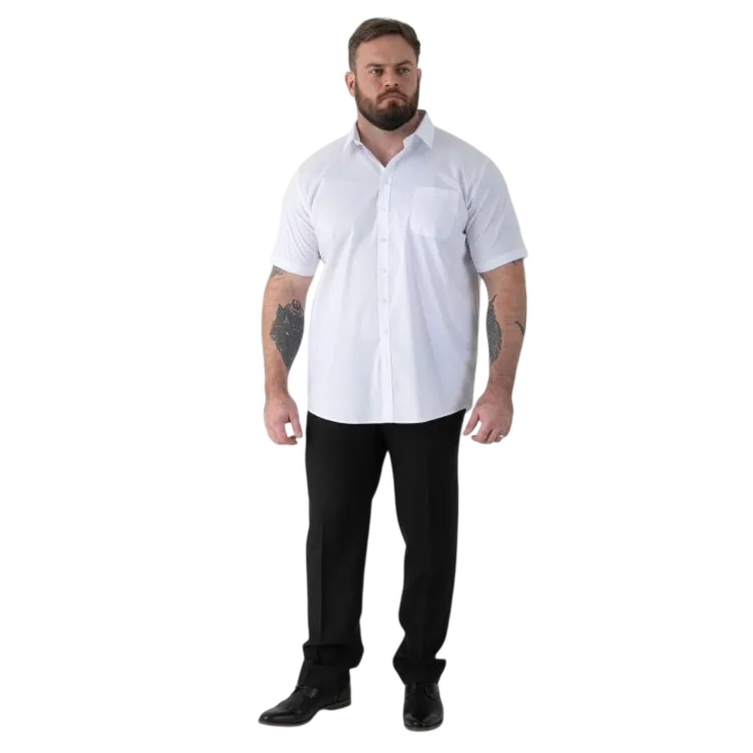 White - Side - Duke Mens D555 Lucas Stretch Kingsize Short-Sleeved Shirt